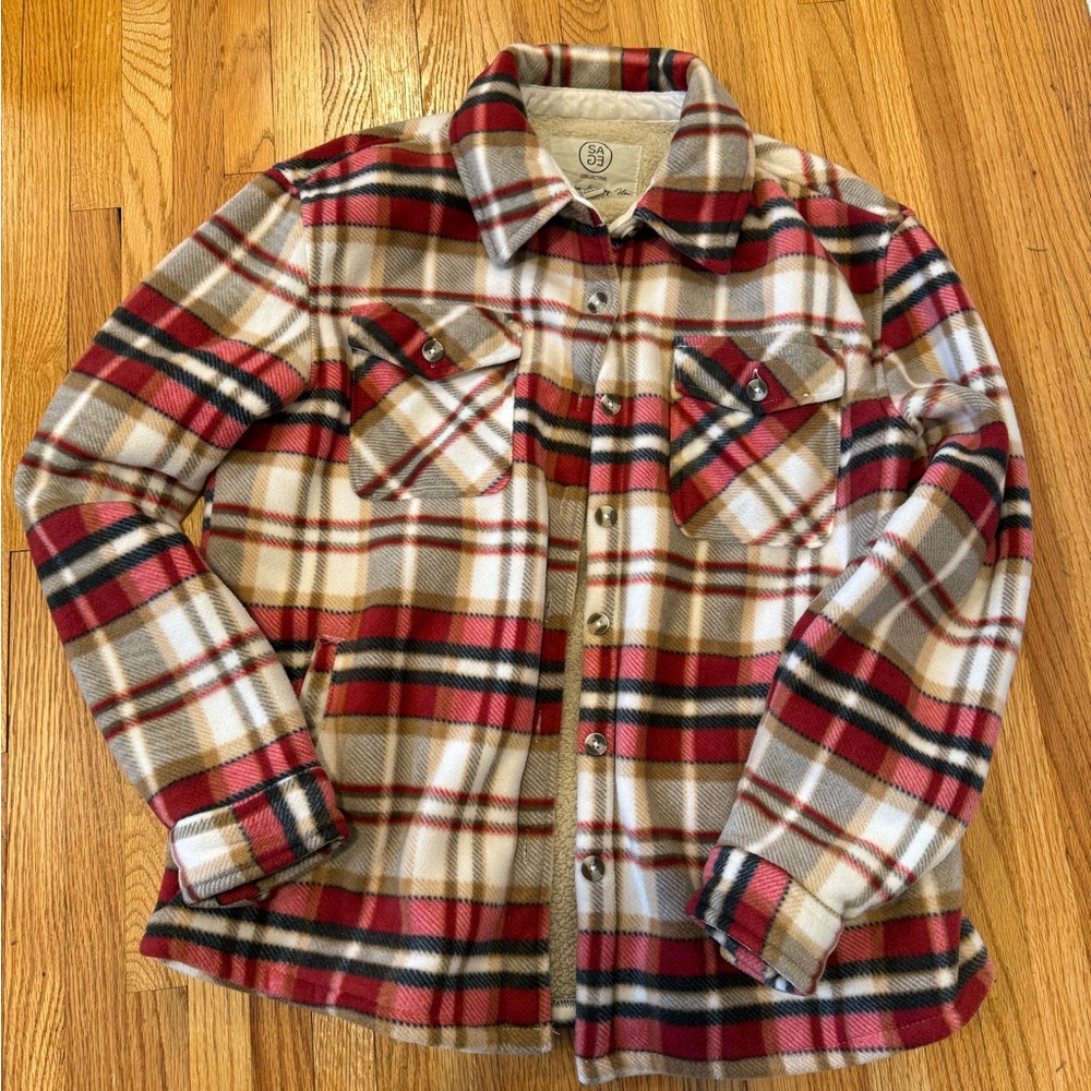 Plaid Button-Up Shirt - Red and Cream